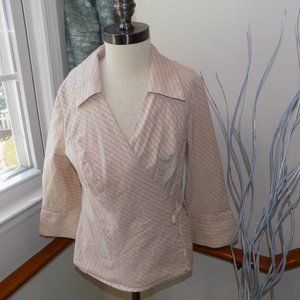 HEART & SOUL Wrap Blouse Top Size Medium Pink & Gold Sripe
